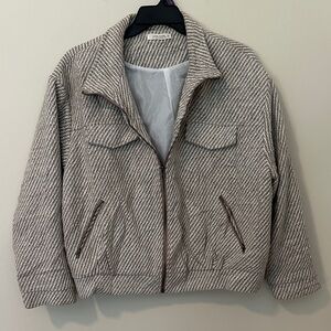 12th Tribe Textured Bomber Jacket in Tan and Cream